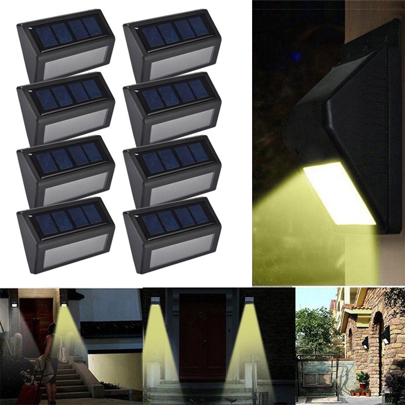 Zestaw 8 lamp solarnych do oświetlenia schodów na zewnątrz, oprawy, czarny [6 LED ciepłego światła]
