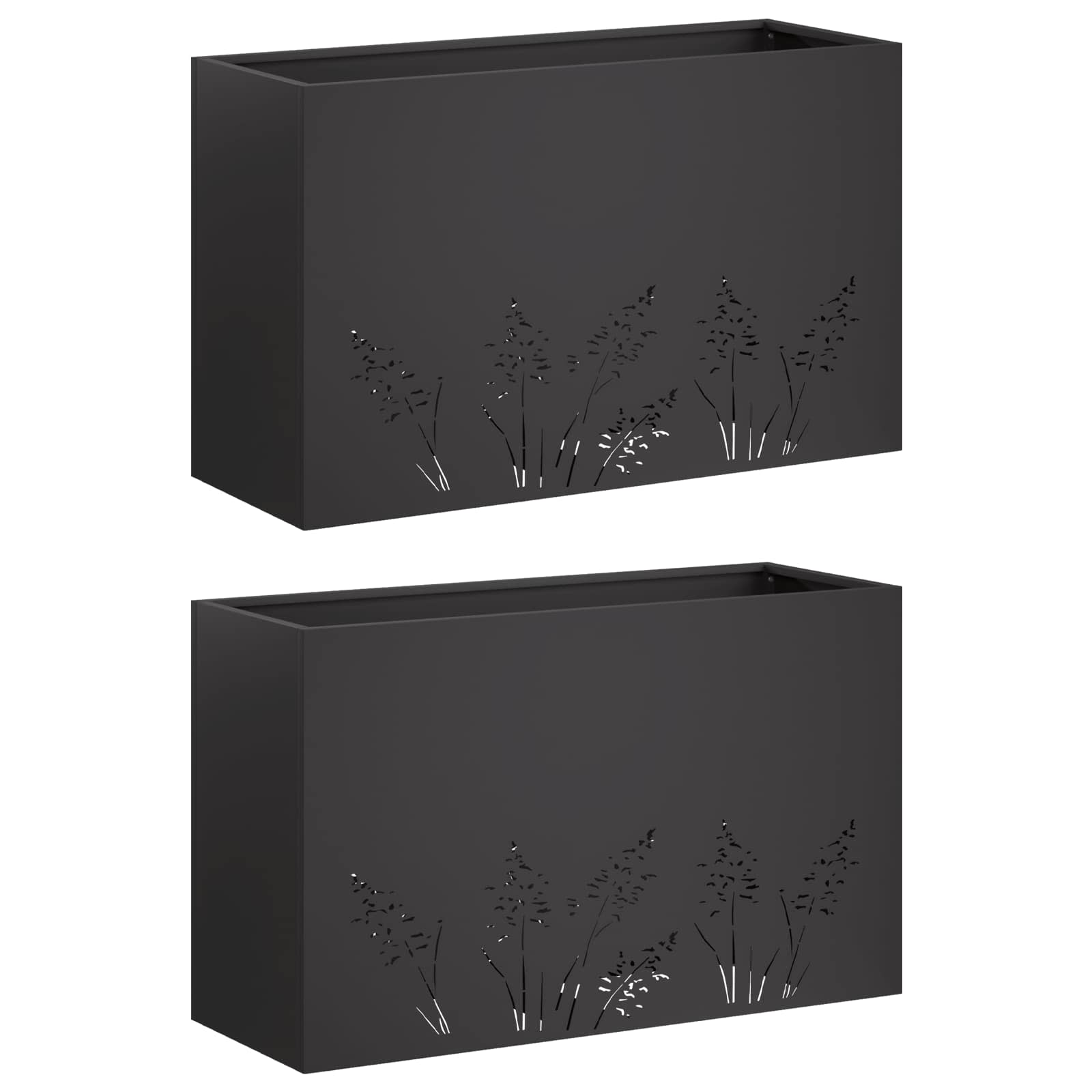 2x Donica Ogrodowa Stalowa 80x20x49 cm Czarna na Taras na Balkon