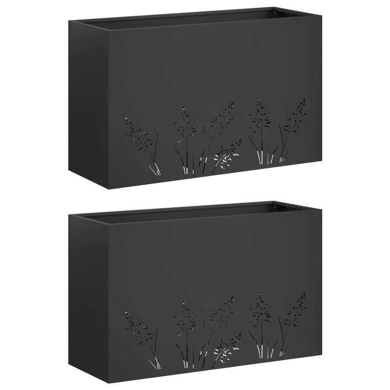 2x Donica Ogrodowa Stalowa 80x20x49 cm Czarna na Taras na Balkon