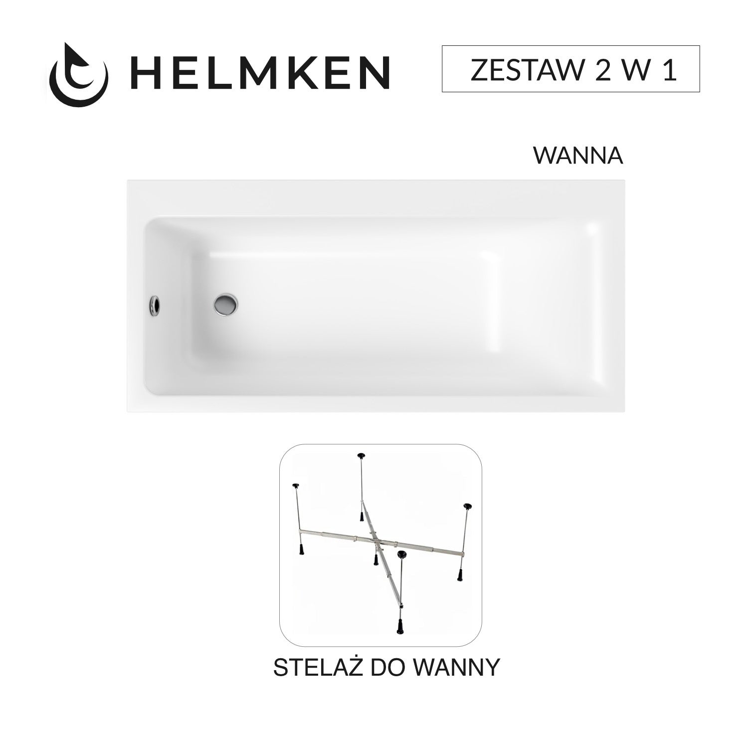 Wanna akrylowa Helmken Seraphina 160x80 LEWA + Stelaż uniwersalny do wanien Helmken 21230020 / 3512160L-2S
