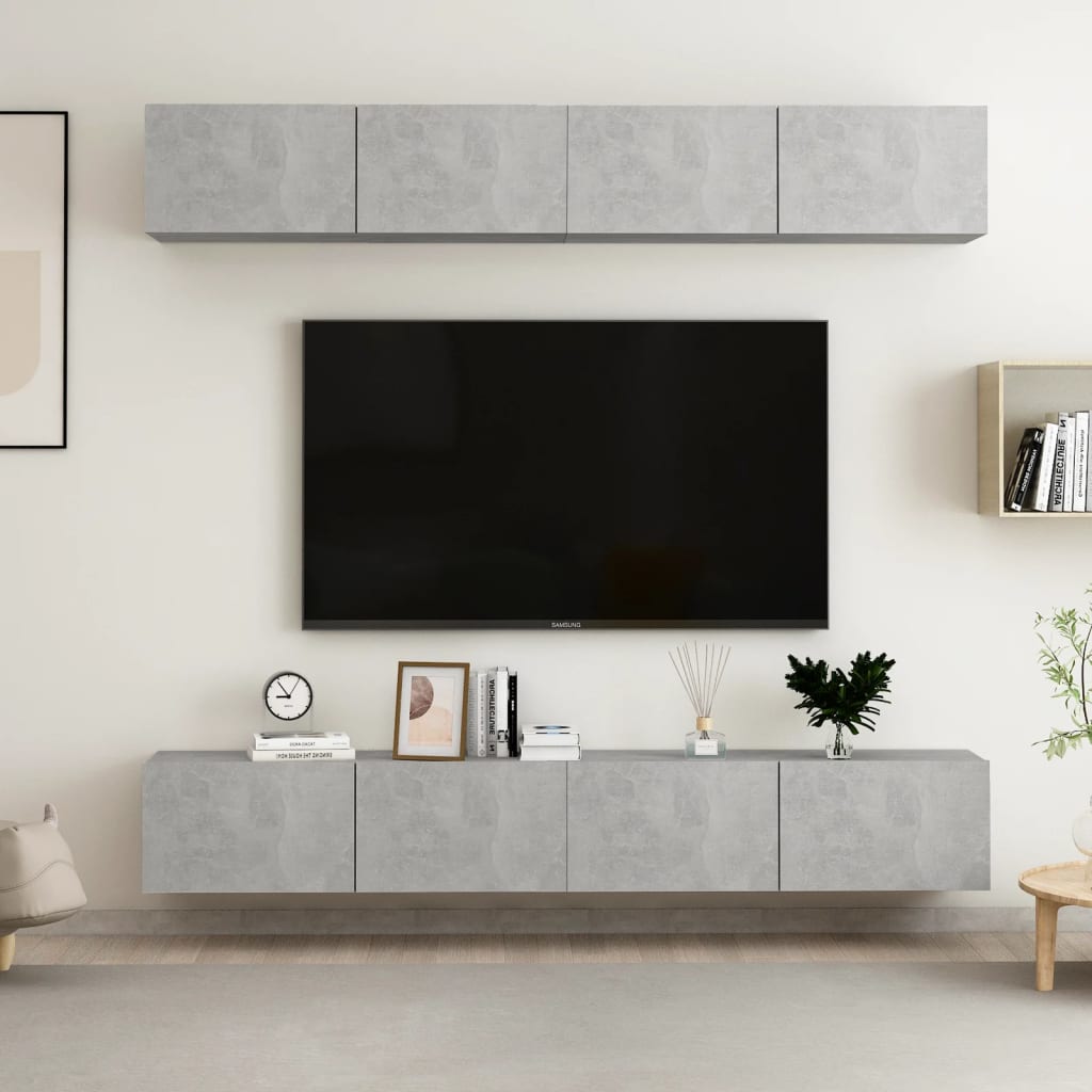 Szafki telewizyjne, 4 szt., szarość betonu, 100x30x30 cm, płyta vidaXL