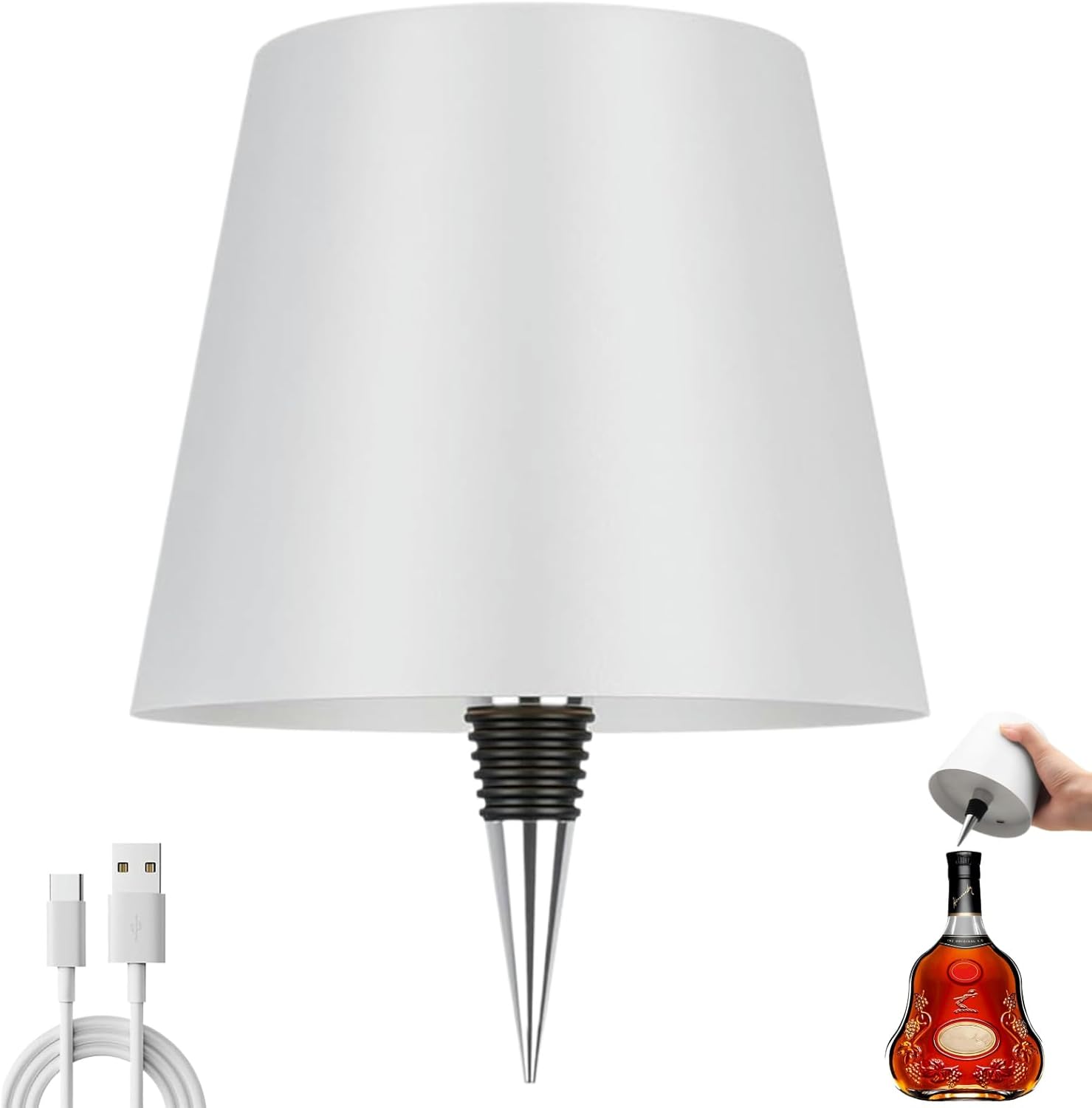 (Biała, 1 sztuka) Bezprzewodowa, ładowalna lampa w kształcie butelki wina, sterowana dotykowo lampa stołowa LED z 3 zmieniającymi się kolorami, idealn