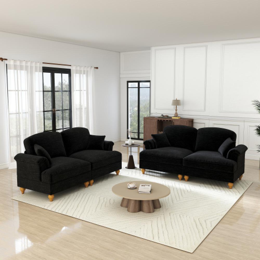 Elegancka, dwuosobowa sofa w stylu średniowieczno-nowoczesnym, z rozszerzanymi podłokietnikami, zdejmowanym błotnikiem