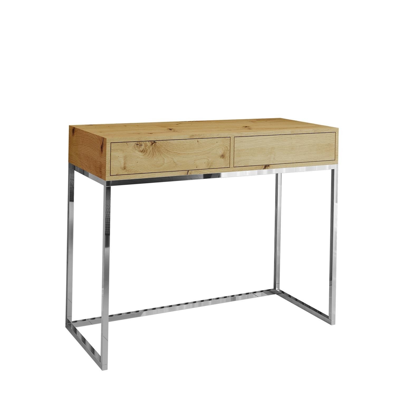 Stylowa toaletka 100 CUBIC w Loftowym stylu na chromowanym stelażu z blatem dąb wotan – Elegancka toaletka do nowoczesnych wnętrz