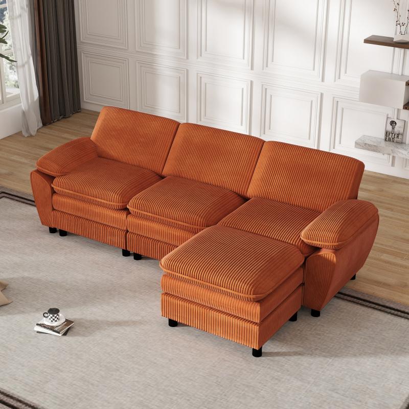 Modułowa sofa Kombi L-Sofa z Doppel-Kissen & Abnehmbarem Osman, Elegantes Samtsofa für Wohnzimmer, Bequemes Ergonomisches 3-Sitzer-Sofa