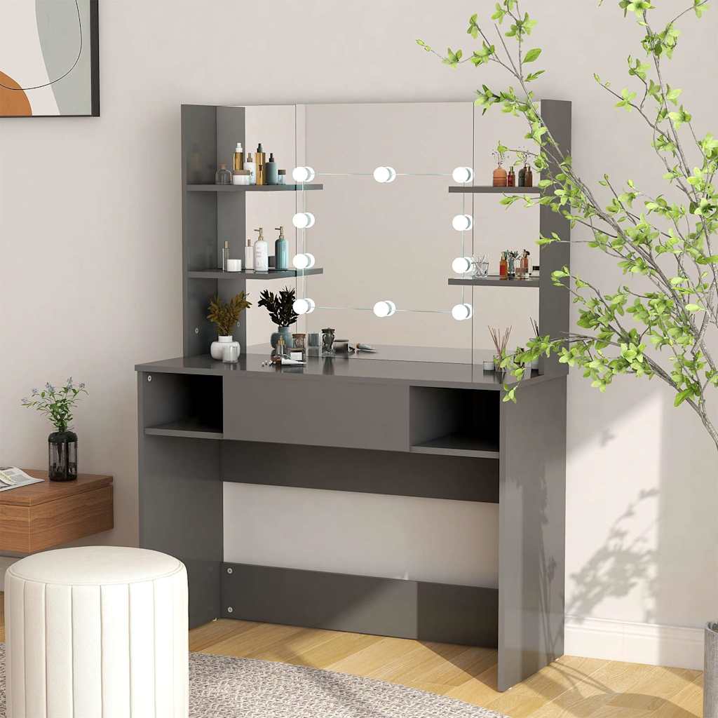 Stolik do makijażu z LED 100x40x135 cm, MDF, szary vidaXL