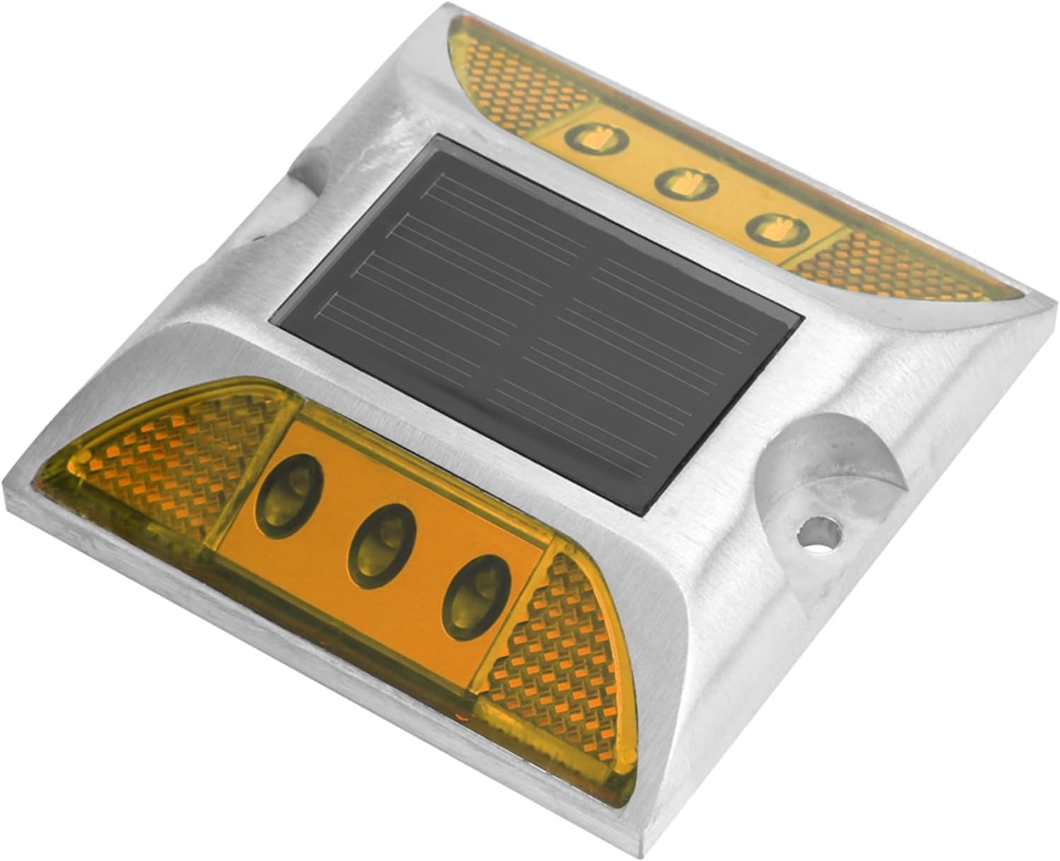 Wpuszczana lampa solarna LED (żółta) – wykonana z odlewu aluminiowego, włącza się automatycznie w nocy, odpowiednia do podjazdów i ogrodów.