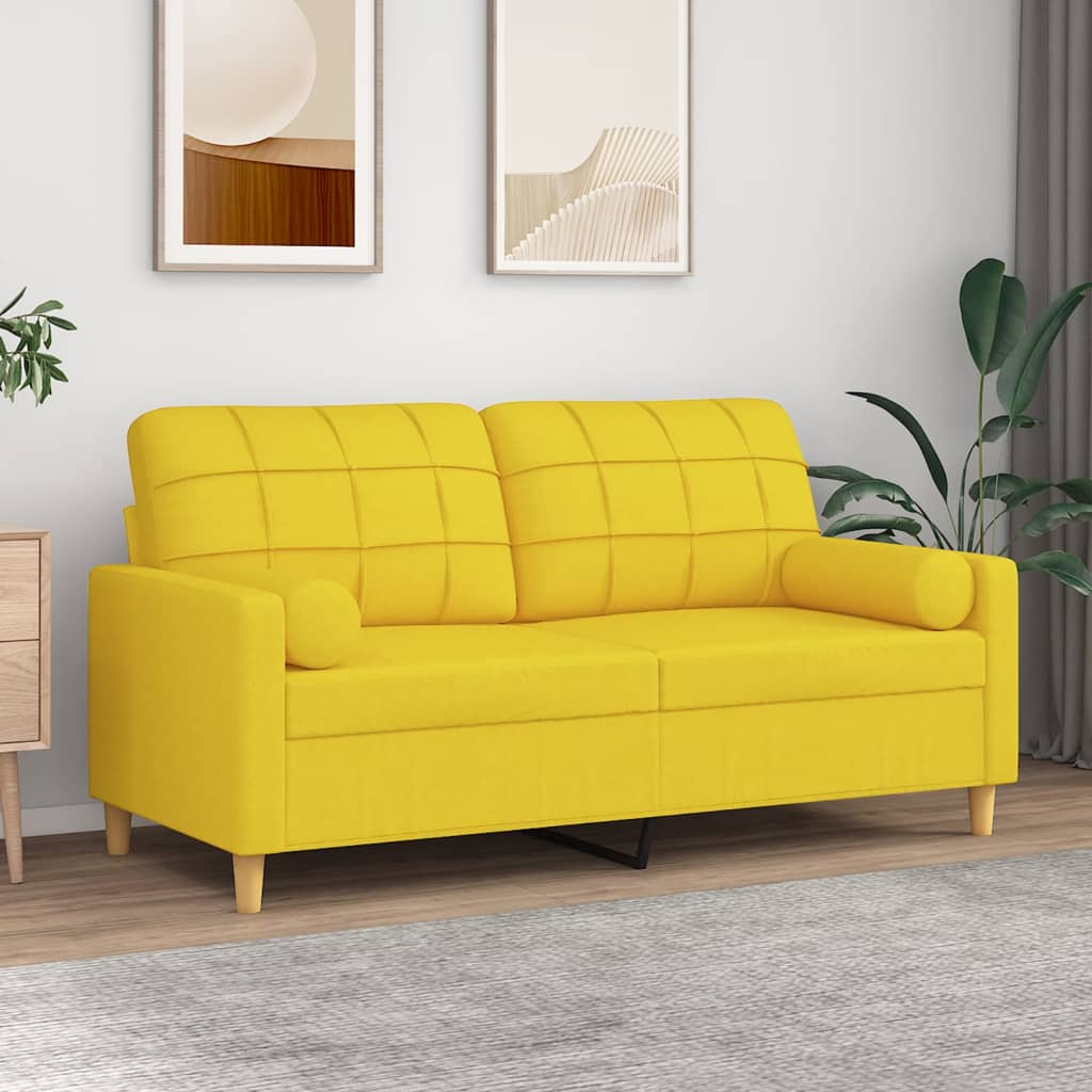 2-osobowa sofa z poduszkami, jasnożółta, 140 cm, tkanina vidaXL
