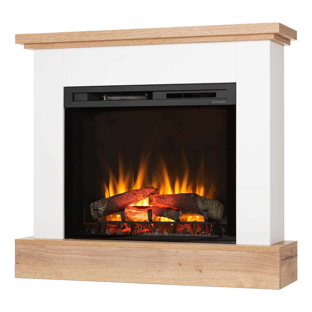 Kominek elektryczny 28" XHD 1400W z funkcją grzania LED biały mat jasny dąb Warmtec Jukon