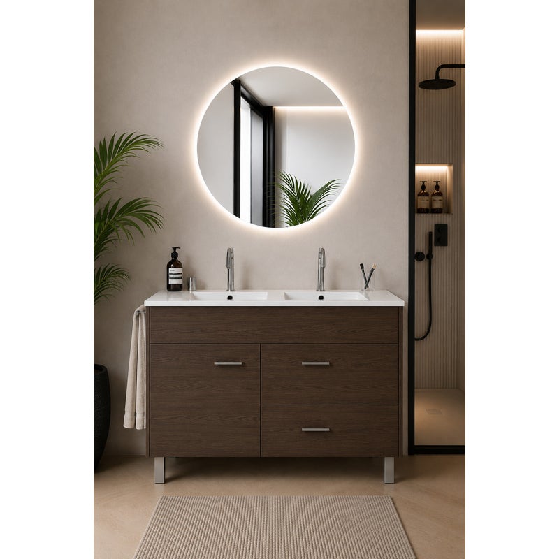 Szafka łazienkowa z umywalką ORIGENBATH SAMOS bez lustra 120x45 cm podwójna umywalka jesion tea