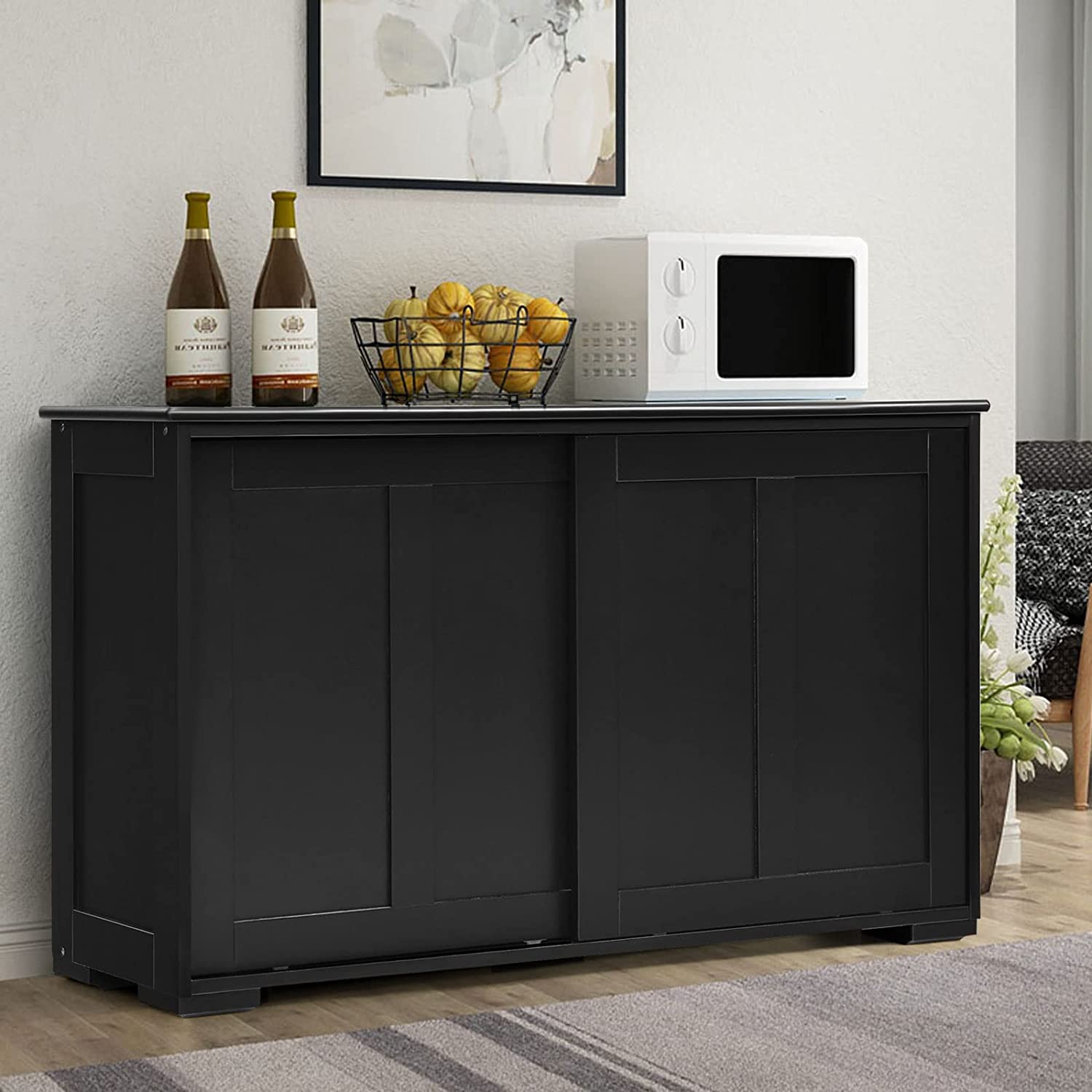Szafka kuchenna z drzwiami przesuwnymi, 107 x 33 x 60 cm, niska szafka z regulowaną półką