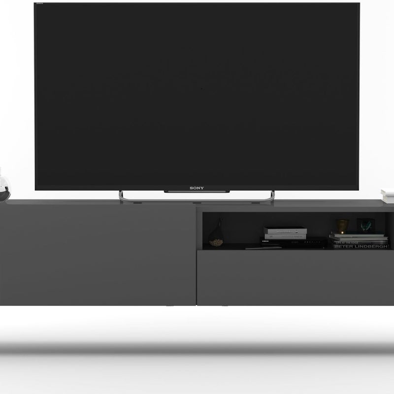Wisząca szafka RTV Loft 240 cm grafit mat, nowoczesna komoda RTV w stylu loft do salonu