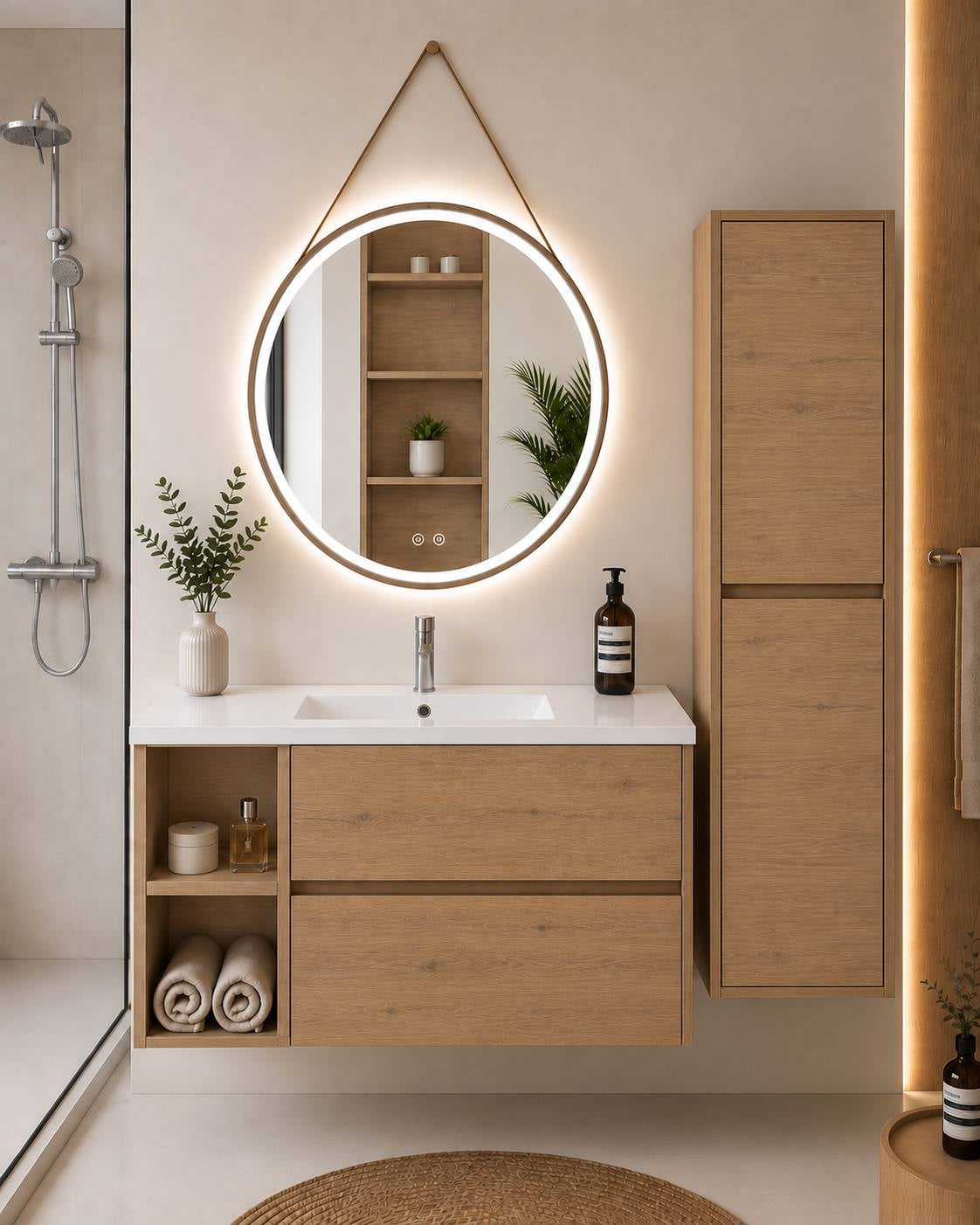 Szafka łazienkowa z umywalką ORIGENBATH ZEUS bez lustra 90x40 cm Lewa strona estepa z kolumną