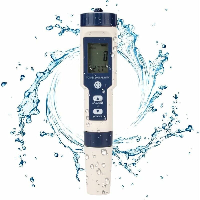 Tester wody 5 w 1, wielofunkcyjny tester jakości wody, cyfrowy TDS/EC/zasolenie/pH/temperatura wody pitnej, basenu, akwarium, zbiornika na ryby, hydro