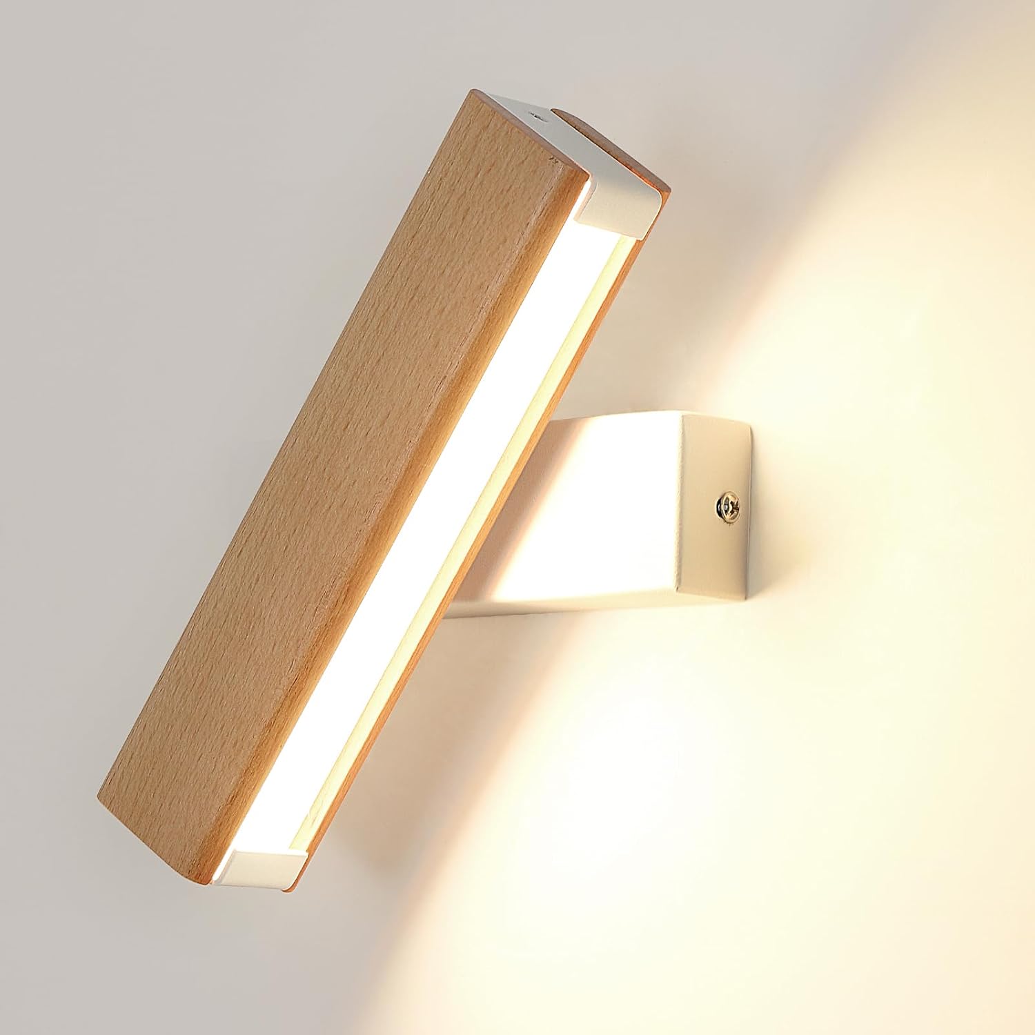 Drewniana lampa ścienna, 4 W, 400 lm, obrotowa 360°, ciepłe białe światło 3000 K, nowoczesny i prosty styl, idealna do salonu, sypialni, przedpokoju