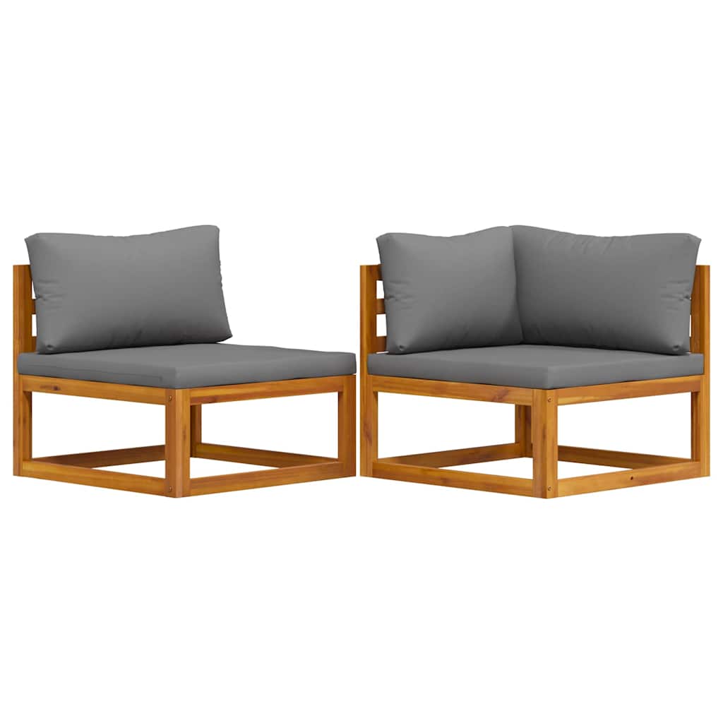 Sofa Ogrodowa Modułowa 2-Osobowa Drewniana z Szarymi Poduszkami na Taras