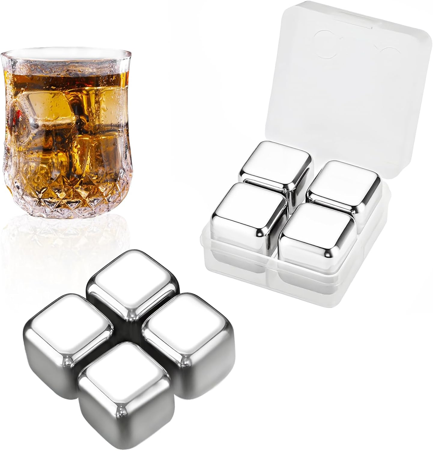 Kostki lodu do whisky ze stali nierdzewnej, kostki lodu wielokrotnego użytku, mrożone metalowe kostki lodu, zestaw kostek lodu do whisky z kamieniem i