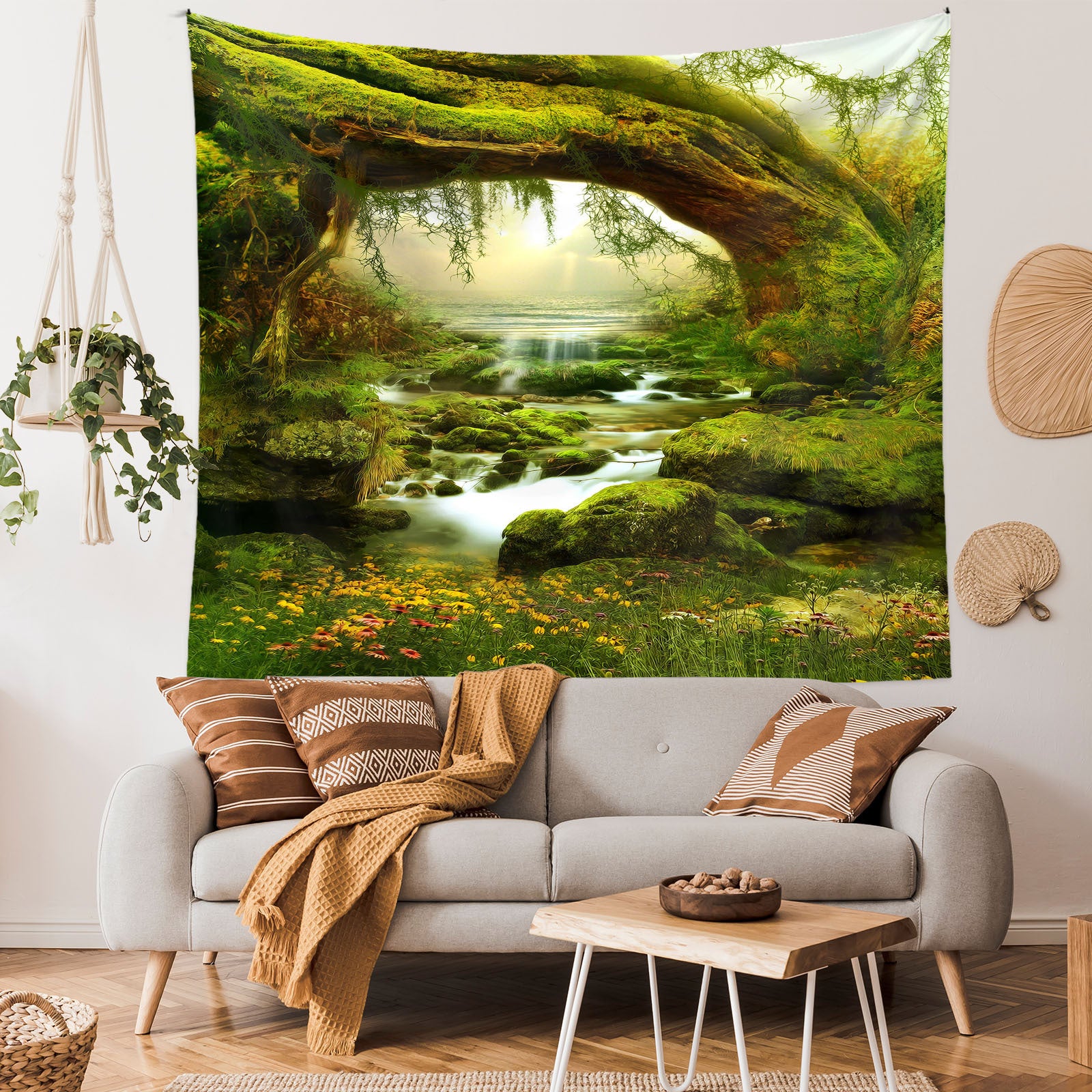Naturalny gobelin z tropikalnym krajobrazem, 150X200CM, odpowiedni do dekoracji salonu, sypialni, mieszkania, gospodarstwa, akademika