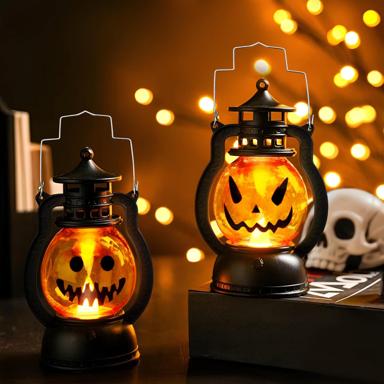Zestaw 2 ciepłych lampek LED w kształcie dyni na Halloween, idealnych na imprezy, do ogrodu i dekoracji wnętrz