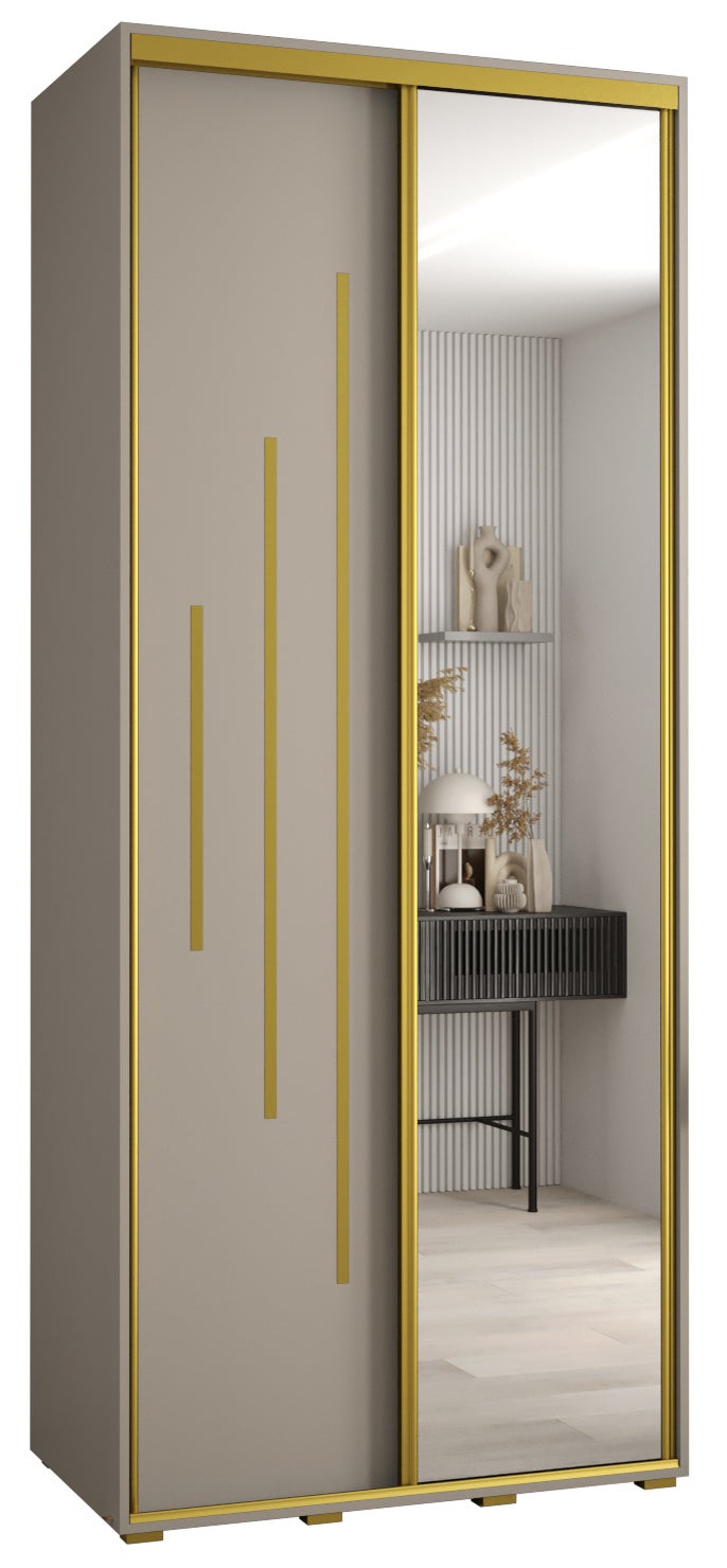 Szafa przesuwna z lustrem wysoka Dakota 13 100 x 45 x 235,2 cm kaszmir + u. Złoty - Abiks Meble