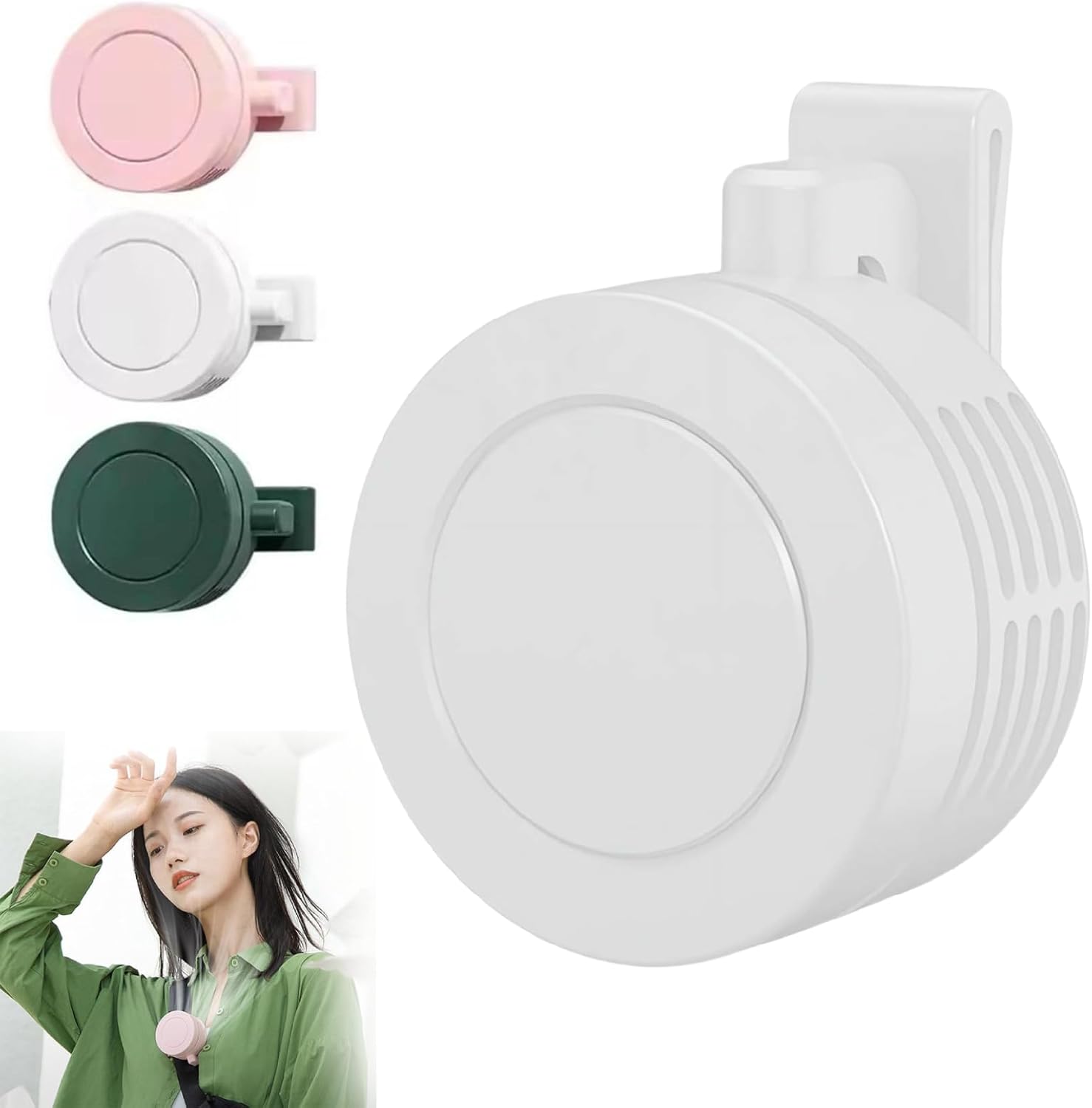 Mini wentylator elektryczny z klipsem, przenośny, cichy, bez łopatek, ładowany przez USB, na baterie, obrót o 360°, regulowany w 3 prędkościach