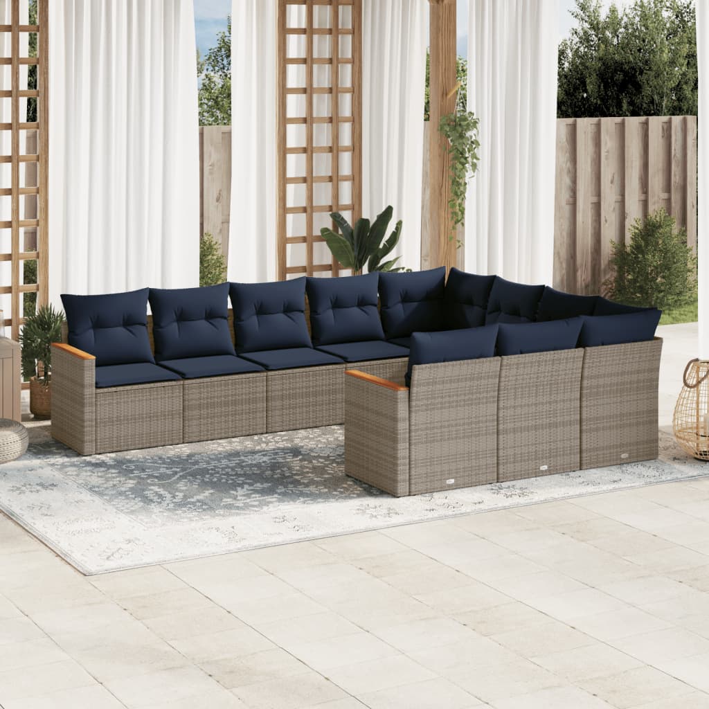 10-cz. zestaw wypoczynkowy do ogrodu z poduszkami, szary, polirattan vidaXL