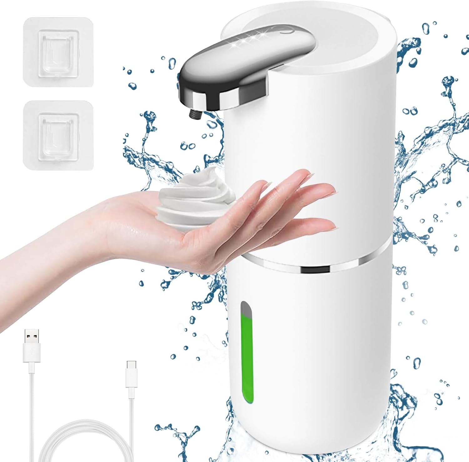 Automatyczny dozownik mydła w pianie, dozownik mydła w płynie 380 ml, 4-stopniowa regulacja objętości piany, biały