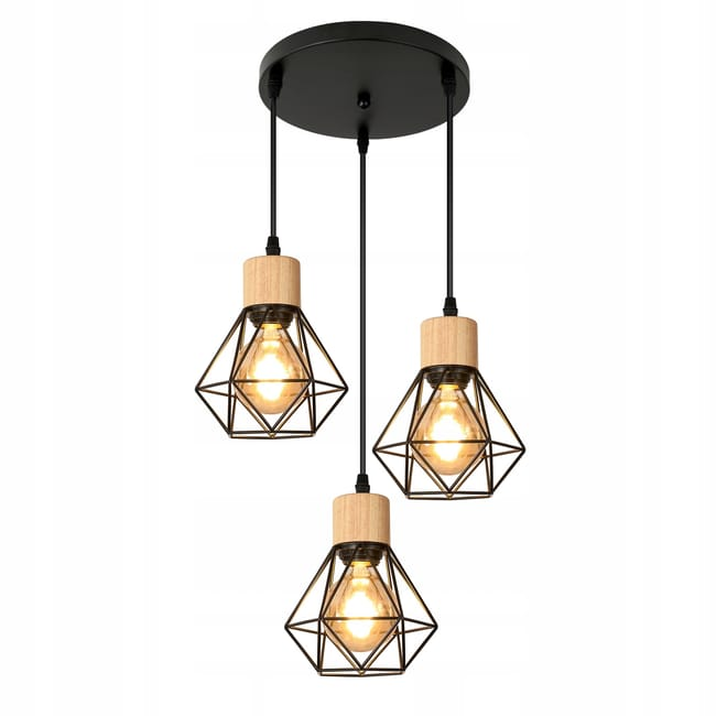 Lampa wisząca w stylu industrialnym, czarna metalowa klatka, vintage, regulowana długość przewodu (bez żarówki)