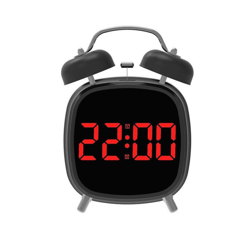 Metalowy budzik LED, wysoka głośność, wielofunkcyjny dla osób śpiących na twardo, nowoczesny minimalistyczny Gh8032, czarna obudowa, czerwone światło