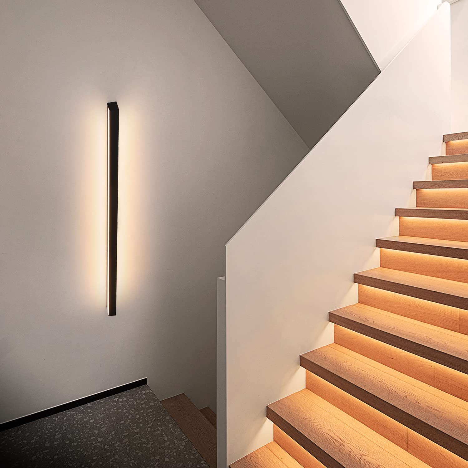 NETTLIFE Kinkiet LED 100CM 34W nowoczesny czarny lampa ścienna do salonu ciepła biel