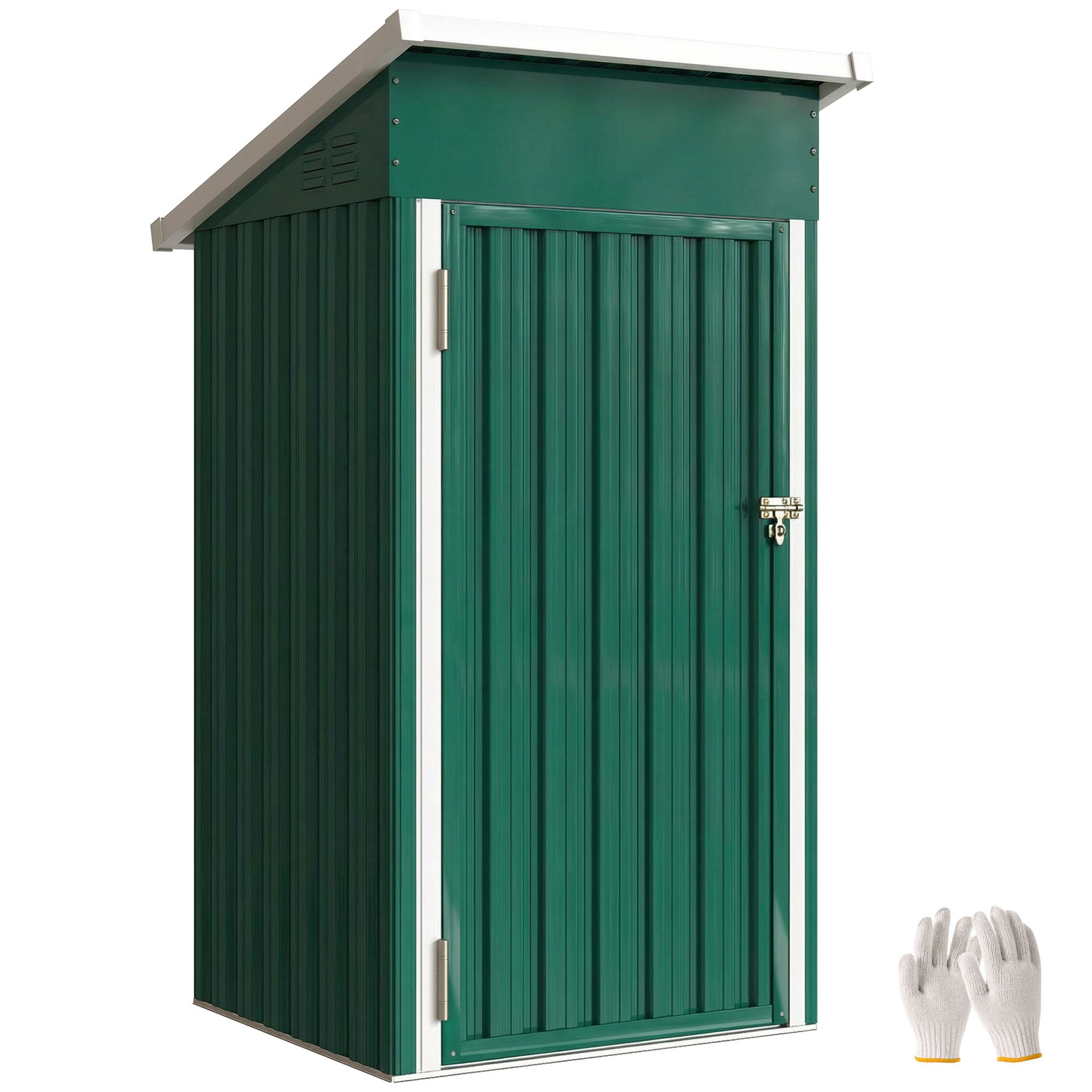 Zewnętrzny metal szopa ogrodowa 0.74 m² 107.5x91x185 cm z pochylony dach, zamykany drzwi, Ventilations, zielony