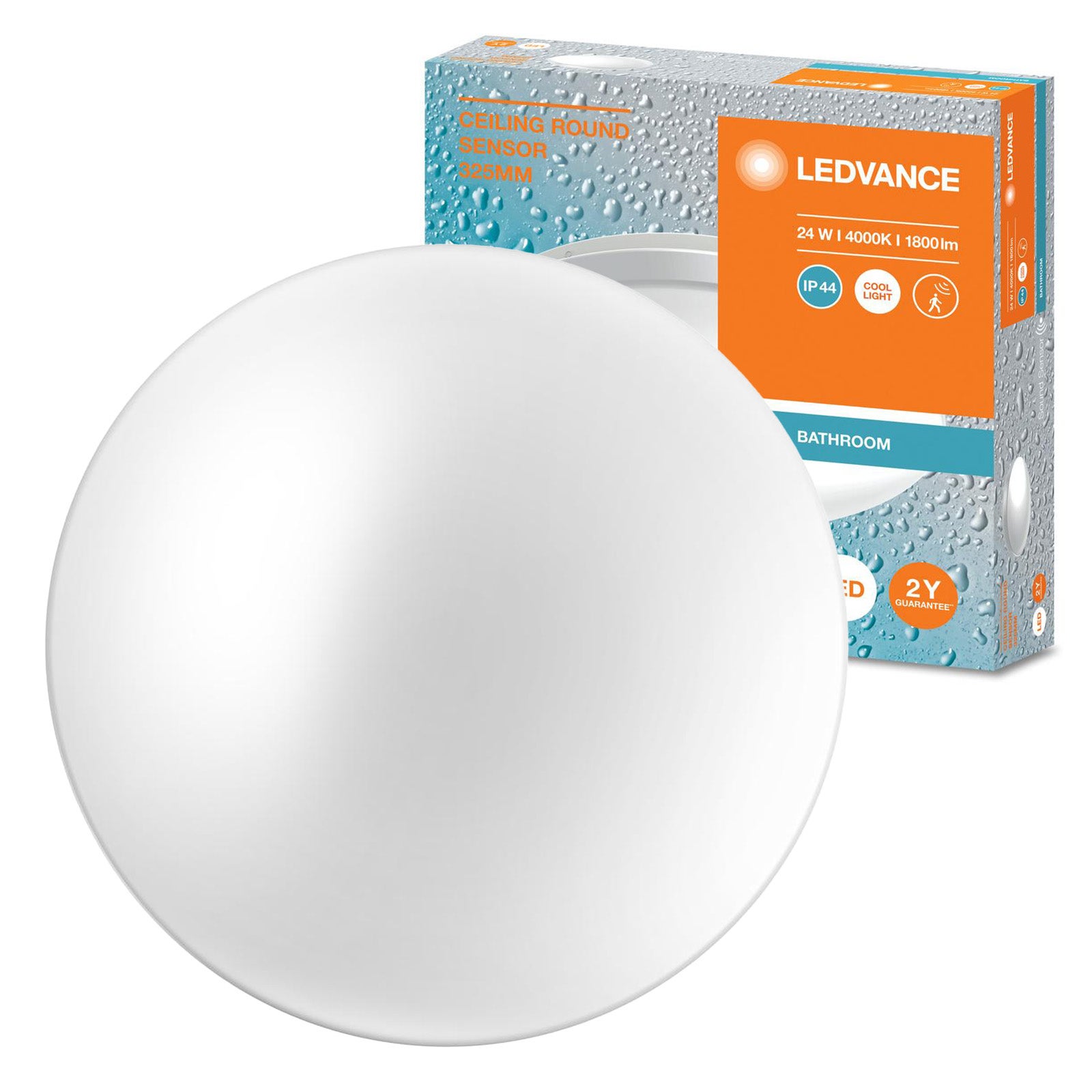 Plafon Ledvance Lampa Sufitowa Natynkowa 24W 1800lm 4000K Neutralna IP44 Biały z Czujnikiem Dźwięku