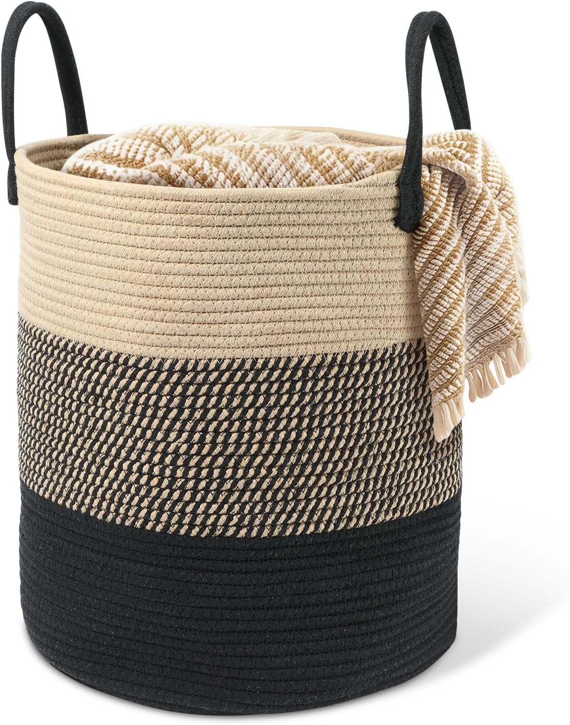 Kosz na pranie pleciony z bawełny - 45 l - Z uchwytem - Kosz na pranie pleciony - Kosz do przechowywania do pokoju dziecięcego, łazienki - 35 x 40 cm