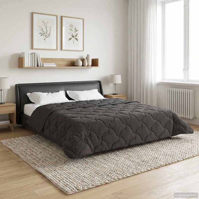 Zimowa Kołdra Antracyt 220 x 260 cm Mikrofibra i Fleece Teddy vidaXL