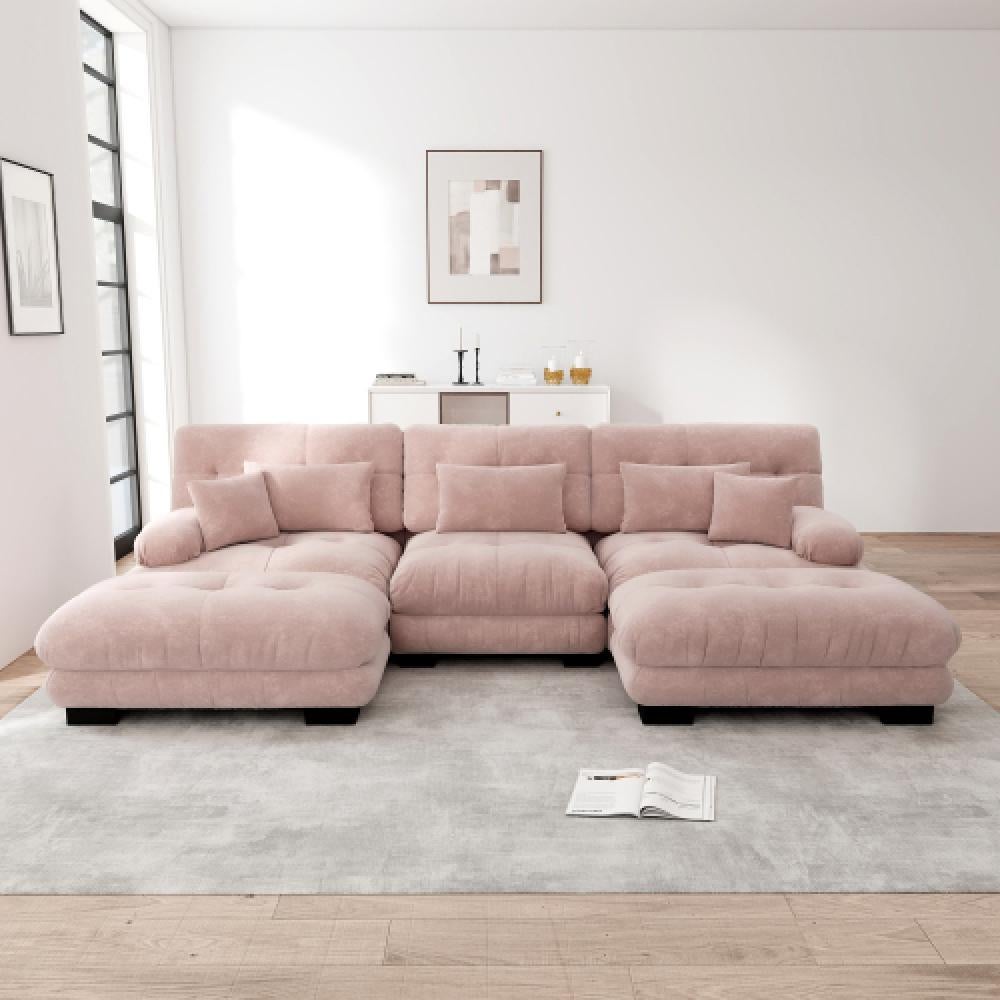 Narożna sofa Cloud do salonu, podwójna sofa z tkaniny szenilowej z 3 poduszkami lędźwiowymi i 3 poduszkami dekoracyjnymi, rama z litego drewna