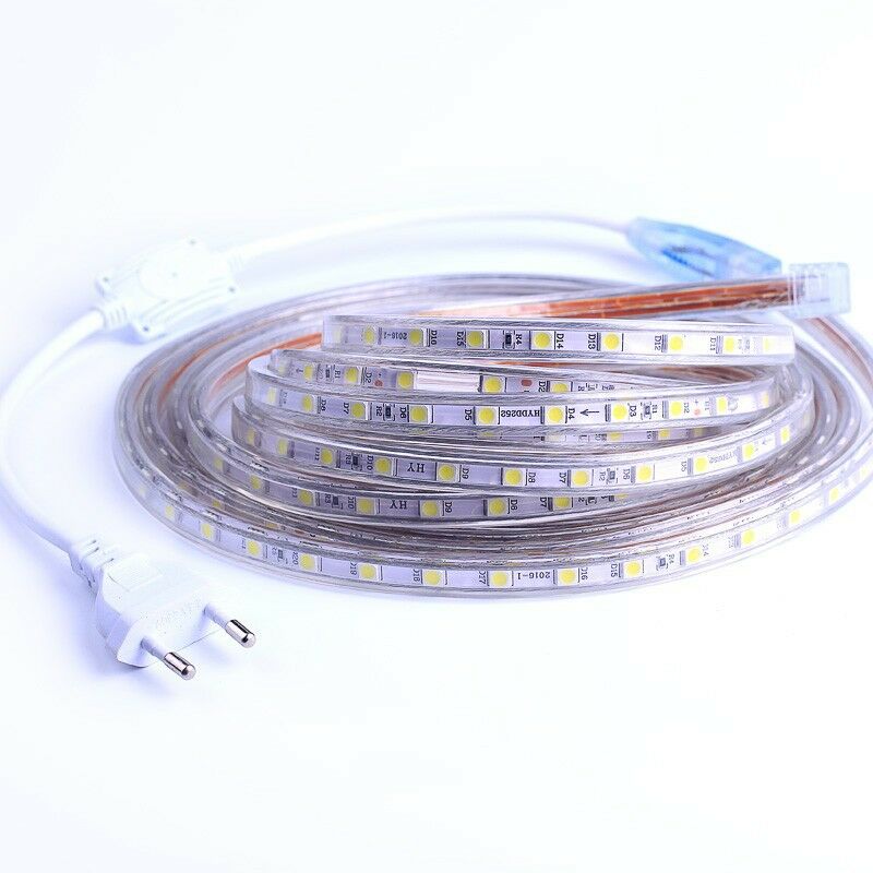Taśma LED 1m - ciepła biel, 5050 SMD 60 LED/m, jasne podświetlenie, 220V 230V, wodoodporna IP65