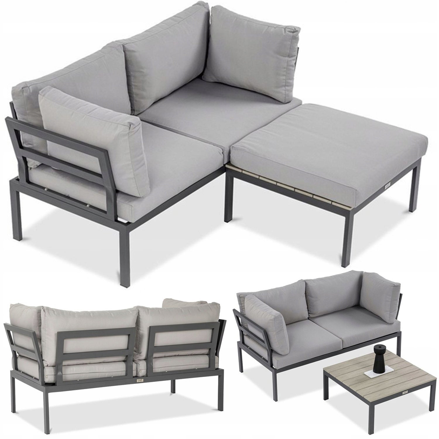 Zestaw Mebli Narożnik Ogrodowy Modułowy JAVA Sofa Stolik Poduszka 3w1 Jasny 1 szt