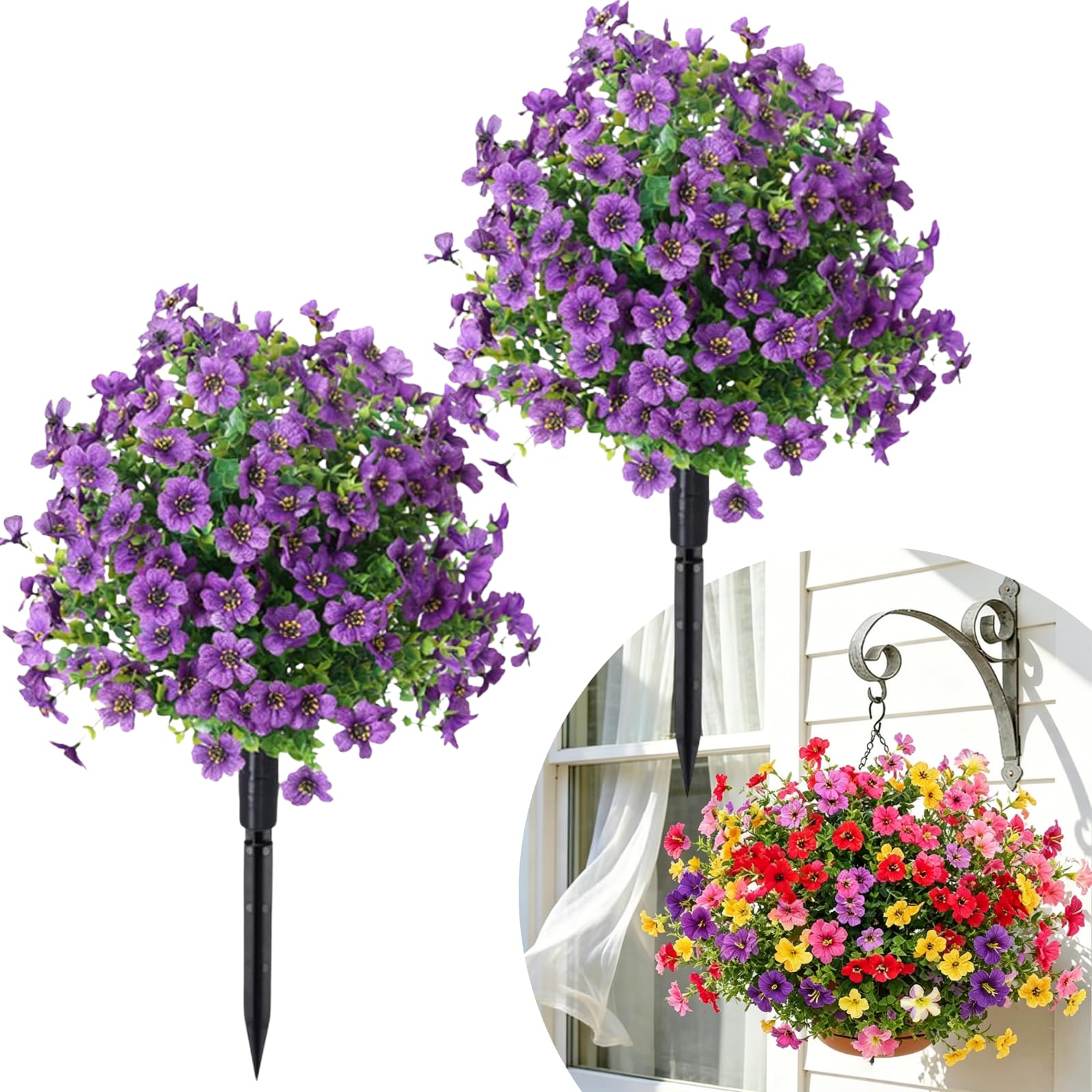 2 szt. sztuczny Topiary Ball z kwiaty , odporny na UV sztuczny Boxwood Shrubs , sztuczny Bushes z kołek do ziemi 60