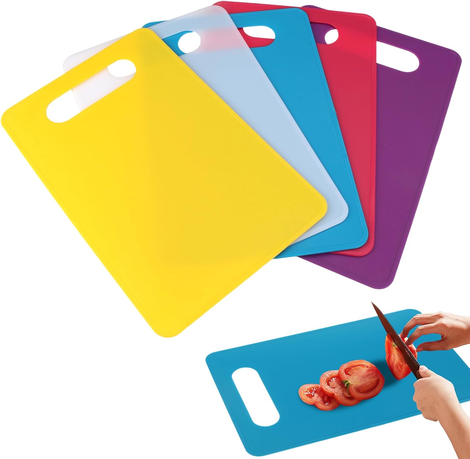 Zestaw 5 plastikowych desek do krojenia, 29 x 19 cm, antybakteryjny, antypoślizgowy, bez BPA, deski kuchenne, nadające się do mycia w zmywarce, deska