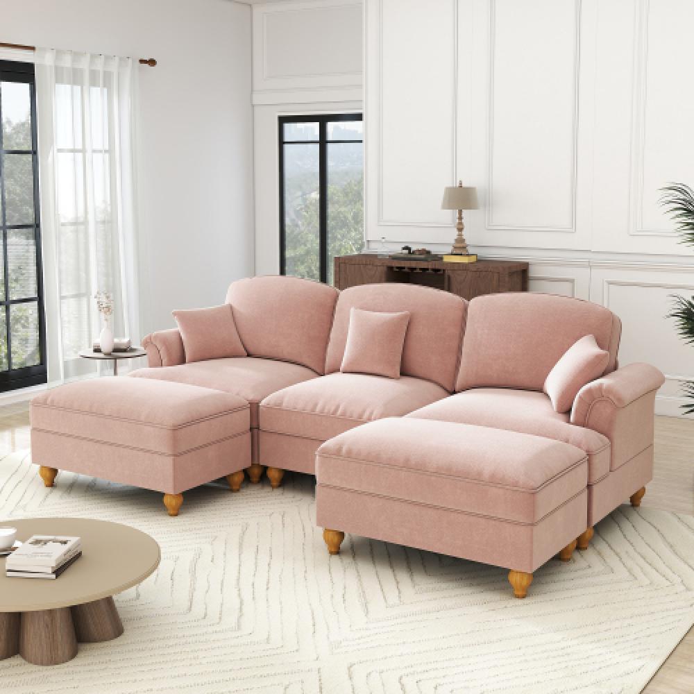 Elegancka, 3-osobowa sofa w stylu średniowieczno-nowoczesnym, z rozszerzanymi podłokietnikami, zdejmowanym błotnikiem