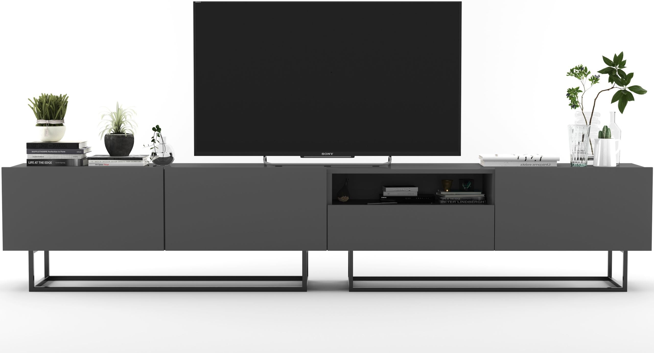 Szafka RTV Loft 240 cm grafit mat, industrialna komoda pod telewizor do salonu