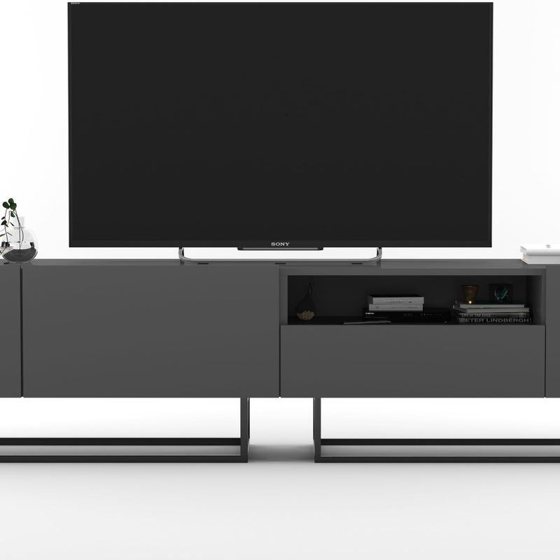 Szafka RTV Loft 240 cm grafit mat, industrialna komoda pod telewizor do salonu