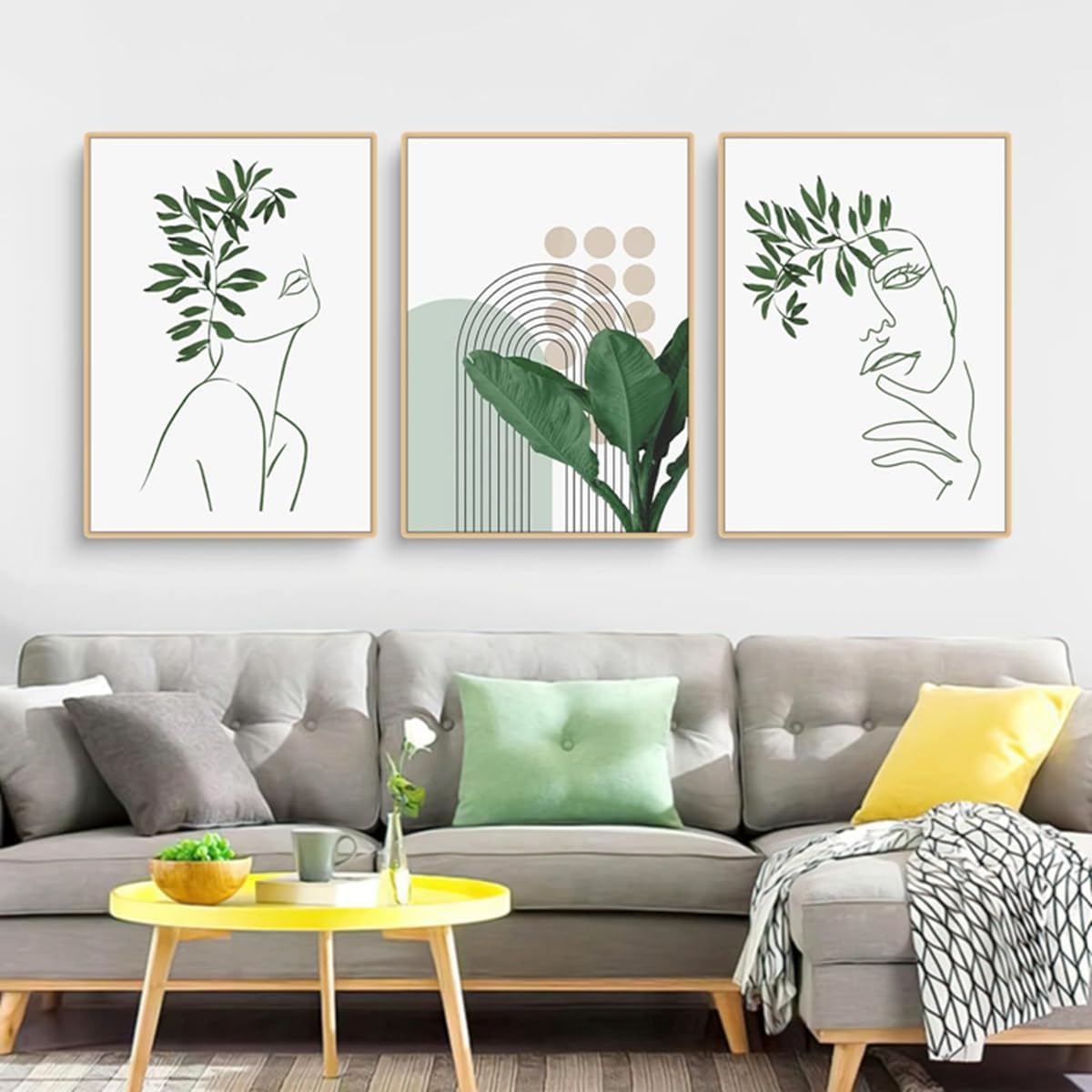 Zestaw 3 plakatów w stylu boho – bez ram – wzór 02, 3 sztuki – 40 x 50 cm – estetyczne obrazy – zielona roślina – nowoczesna sztuka ścienna – dekoracj