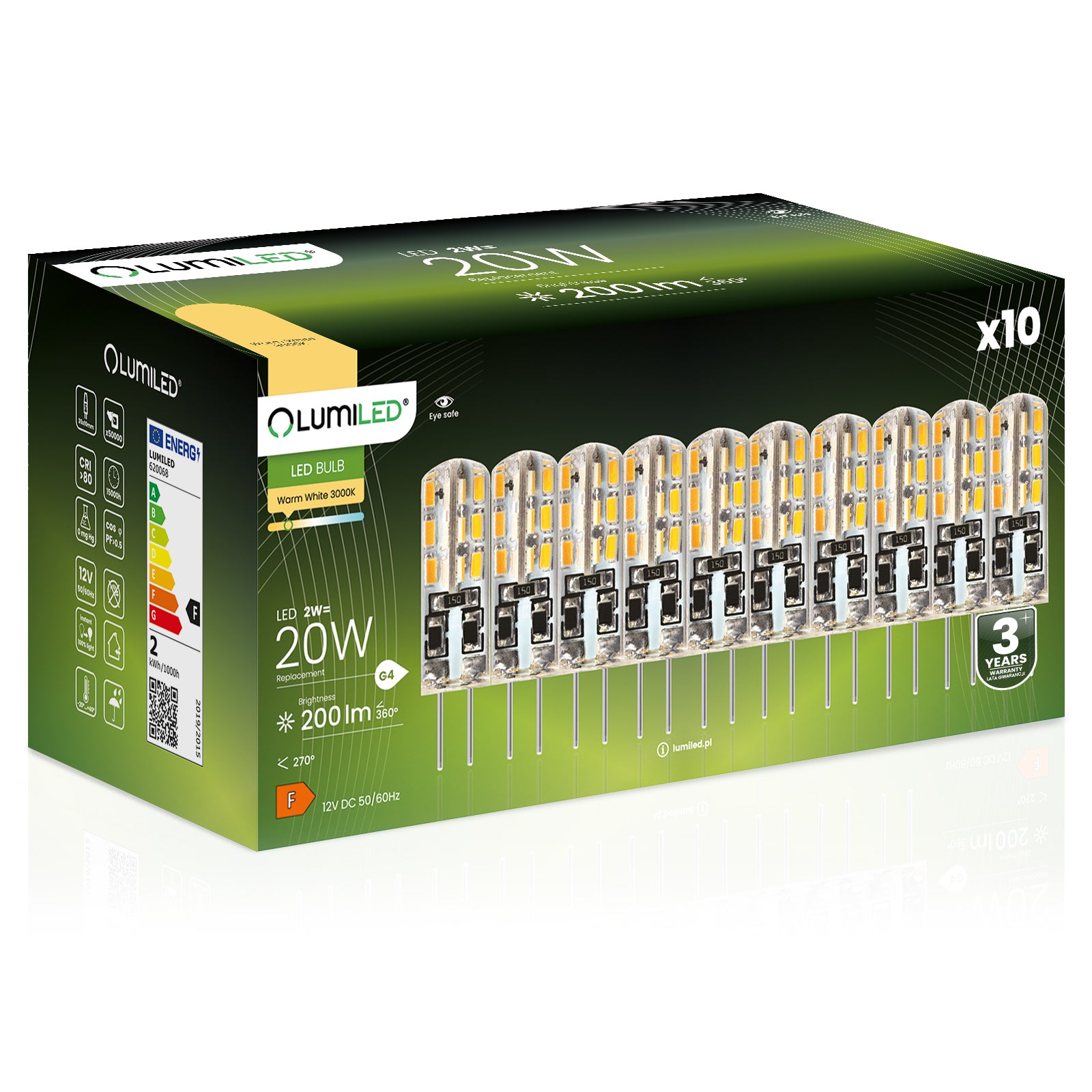 10x Żarówka Lumiled LED G4 Kapsułka 2W = 20W 200lm 3000K Ciepła 360st 12V