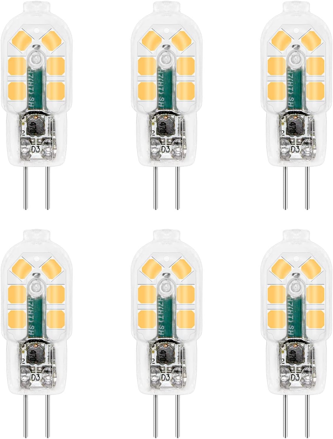 Żarówka G4 LED 2W 12V AC/DC, biała zimna 6000K do okapu kuchennego, 200lm, odpowiednik żarówki halogenowej G4 10W 20W, nieściemnialna, zestaw 6 sztuk