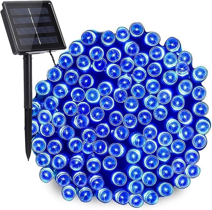 Solarne lampki ogrodowe, wodoodporne, 32 metry, 8 trybów, 300 diod LED, odpowiednie na wesela, Boże Narodzenie i dekoracje świąteczne, niebieskie