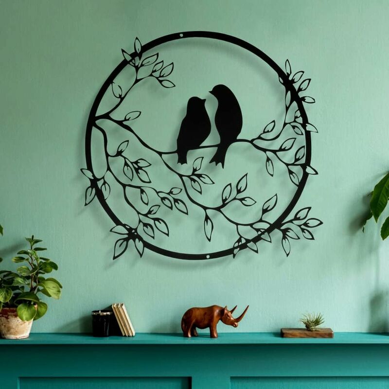 Metalowa dekoracja ścienna, figurka z ptakiem, rzeźba ścienna z sylwetką ptaka, okrągła dekoracja ścienna do salonu, sypialni