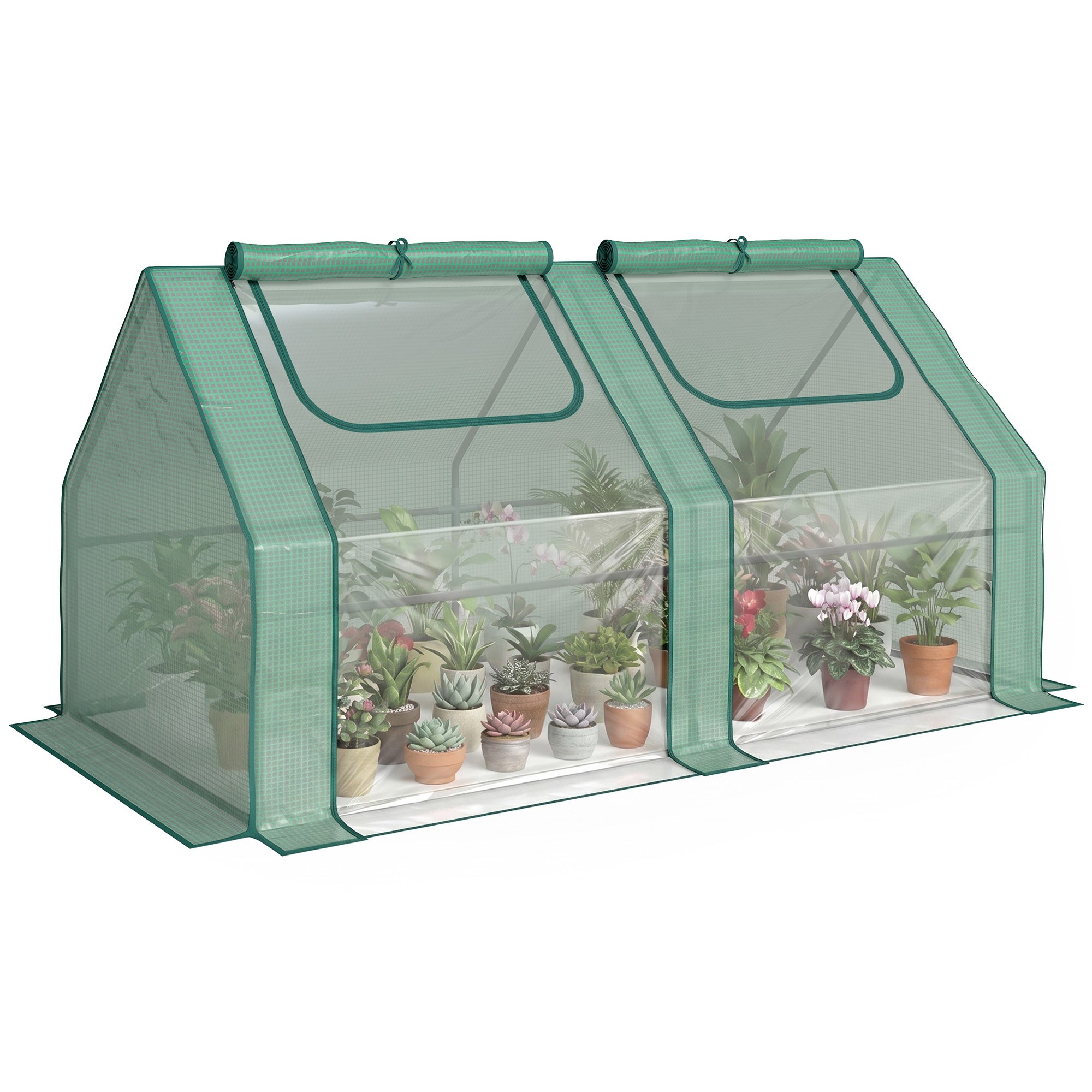 Szklarnia warzywna z 2 osłonami PE i PVC, rama stalowa - zielona 180 x 90 x 90 cm