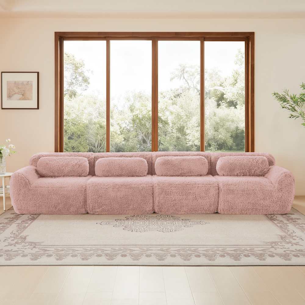 Modułowa sofa 4-osobowa z ultramiękkiej tkaniny premium z poduszkami, ergonomicznym i antypoślizgowym siedziskiem