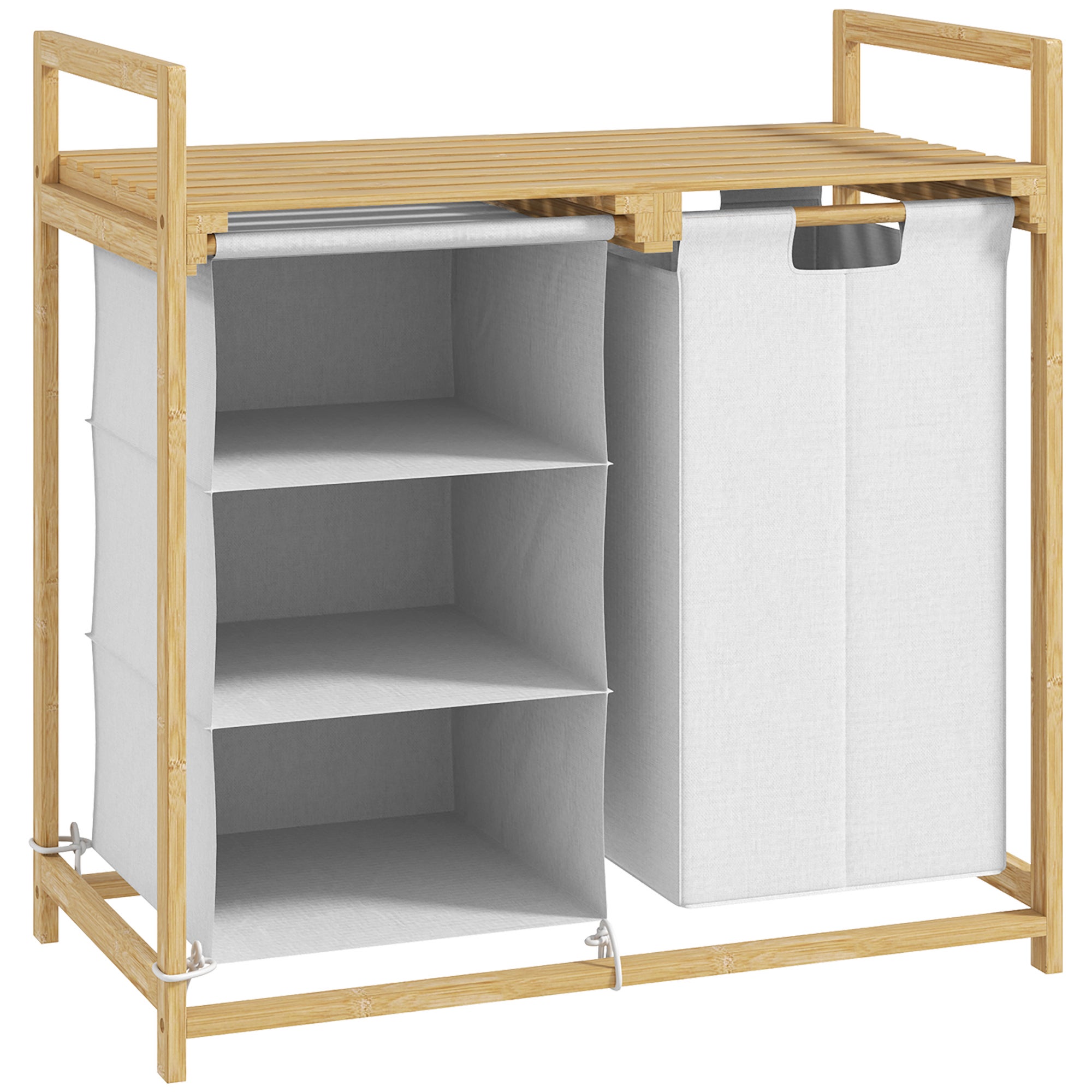 Szafka łazienkowa 70 x 36 x 70 cm, z miejscem do przechowywania, biały, tkanina oraz bambus, praktyczny wybór do codziennego użytkowania